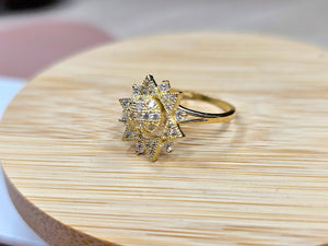 10K Solid Yellow Gold Spinning Fidget Dodecagram Star Ring with CZ