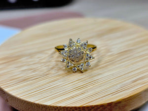 10K Solid Yellow Gold Spinning Fidget Dodecagram Star Ring with CZ