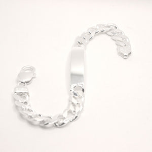 925 Sterling Silver 9.5mm Wide Personalized Custom Engraved Figaro Link ID Bracelet