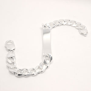 925 Sterling Silver 9.5mm Wide Personalized Custom Engraved Figaro Link ID Bracelet