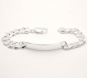 925 Sterling Silver 9.5mm Wide Personalized Custom Engraved Figaro Link ID Bracelet