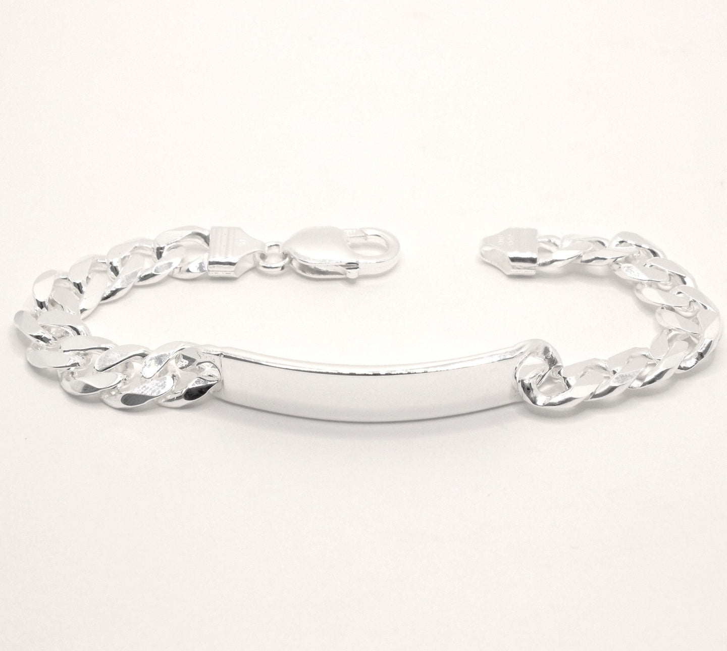 925 Sterling Silver 9.5mm Wide Personalized Custom Engraved Figaro Link ID Bracelet