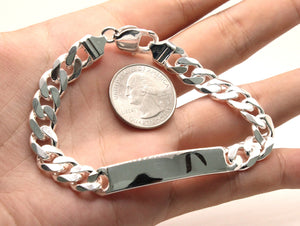 925 Sterling Silver 9.5mm Wide Personalized Custom Engraved Figaro Link ID Bracelet