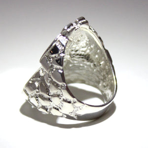 925 Sterling Silver Large Dollar Sign Diamond Cut Finish Nugget Ring