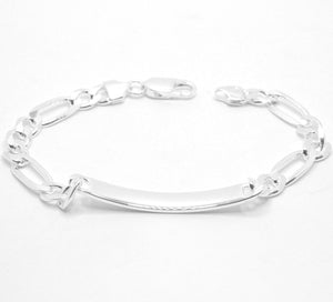 925 Sterling Silver 6mm Personalized Custom Engraved Figaro Link ID Bracelet