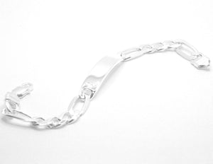 925 Sterling Silver 9.5mm Personalized Custom Engraved Figaro Link ID Bracelet