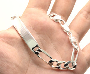 925 Sterling Silver 9.5mm Personalized Custom Engraved Figaro Link ID Bracelet