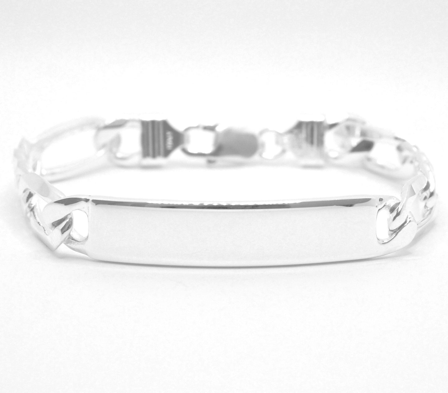 925 Sterling Silver 9.5mm Personalized Custom Engraved Figaro Link ID Bracelet