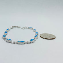 Load image into Gallery viewer, Sterling Silver Synthetic Opal Navette Shaped Link Hand Inlay Bracelet
