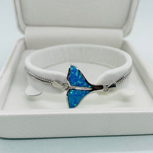 Sterling Silver Synthetic Opal Whale Tail Women lobster lock Bracelet