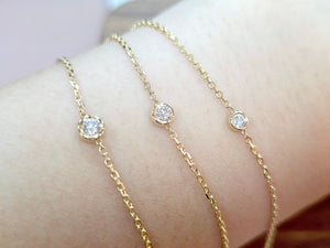 14K Solid Yellow Gold Bezel Diamond Bracelet Chain