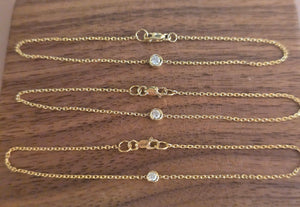 14K Solid Yellow Gold Bezel Diamond Bracelet Chain