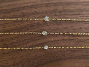 14K Solid Yellow Gold Bezel Diamond Bracelet Chain