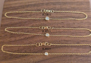 14K Solid Yellow Gold Bezel Diamond Bracelet Chain