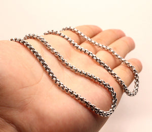 Stainless Steel 3.6mm, Sizes 18-24 Inches Cylindrical Round Box Chain Necklace