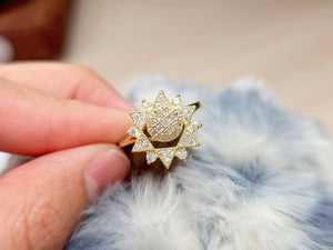 10K Solid Yellow Gold Spinning Fidget Dodecagram Star Ring with CZ