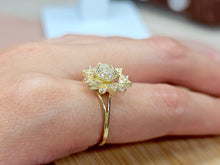 Load image into Gallery viewer, 10K Solid Yellow Gold Spinning Fidget Dodecagram Star Ring with CZ
