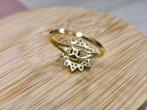 10K Solid Yellow Gold Spinning Fidget Dodecagram Star Ring with CZ