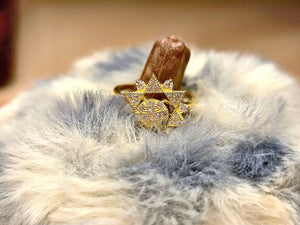 10K Solid Yellow Gold Spinning Fidget Dodecagram Star Ring with CZ