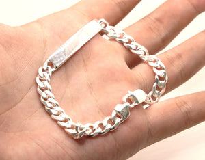 925 Sterling Silver 7mm Wide Personalized Custom Engraved Curb Link ID Bracelet