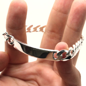 925 Sterling Silver 9.5mm Wide Personalized Custom Engraved Figaro Link ID Bracelet