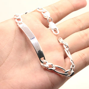 925 Sterling Silver 6mm Personalized Custom Engraved Figaro Link ID Bracelet