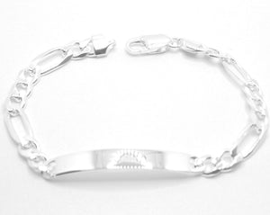 925 Sterling Silver 7mm Personalized Custom Engraved Figaro Link ID Bracelet