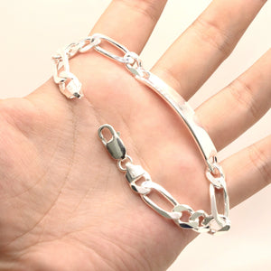 925 Sterling Silver 8mm Personalized Custom Engraved Figaro Link ID Bracelet