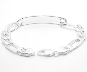 925 Sterling Silver 9.5mm Personalized Custom Engraved Figaro Link ID Bracelet