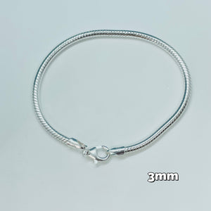 925 Sterling Silver Snake 3mm Chain Necklaces & Bracelets