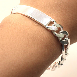 925 Sterling Silver 11mm Personalized Custom Engraved Figaro Link ID Bracelet