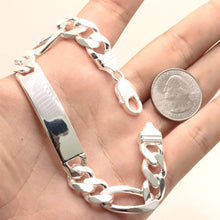 Load image into Gallery viewer, 925 Sterling Silver 11mm Personalized Custom Engraved Figaro Link ID Bracelet
