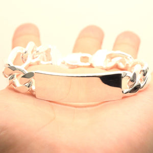 925 Sterling Silver 12.5mm Personalized Custom Engraved Figaro Link ID Bracelet