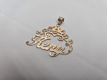 Load image into Gallery viewer, 10K Solid Yellow Gold Personalized Custom Handmade Name Pendant Charm Diamond Cut with Crown
