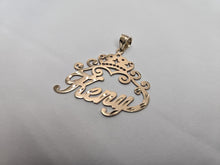 Load image into Gallery viewer, 14K Solid Yellow Gold Personalized Custom Handmade Name Pendant Charm Diamond Cut with Crown
