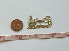 Load image into Gallery viewer, 10k Solid Yellow Gold Personalized Custom Handmade Cursive Name Pendant Charm with Beautiful Doves and Solid Heart
