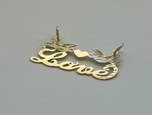 Load image into Gallery viewer, 14k Solid Yellow Gold Personalized Custom Handmade Cursive Name Pendant Charm with Beautiful Doves and Solid Heart
