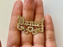 Load image into Gallery viewer, 14k Solid Yellow Gold Personalized Custom Handmade Olden Text Name Pendant Charm with Heart
