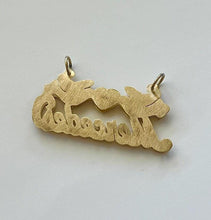 Load image into Gallery viewer, 10k Solid Yellow Gold 3D Double Plated Personalized Custom Handmade Cursive Dotted Name Pendant Charm with Heart and Doves
