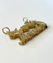 Load image into Gallery viewer, 14k Solid Yellow Gold 3D Double Plated Personalized Custom Handmade Cursive Dotted Name Pendant Charm with Heart and Doves
