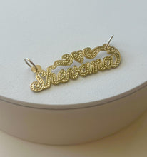 Load image into Gallery viewer, 14k Solid Yellow Gold Personalized Custom Handmade Cursive Dotted Name Pendant Charm with Heart
