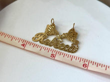 Load image into Gallery viewer, 10k Solid Yellow Gold Personalized Custom Handmade Cursive Name Pendant Charm with Beautiful Flower and Butterflies, Gift for Her
