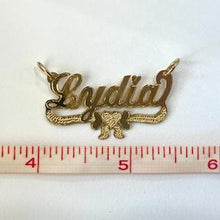 Load image into Gallery viewer, 10k Solid Yellow Gold Personalized Custom Handmade Cursive Name Pendant Charm with Heart &amp; Bow Underline
