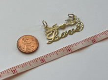 Load image into Gallery viewer, 10k Solid Yellow Gold Personalized Custom Handmade Cursive Name Pendant Charm with Beautiful Doves and Solid Heart

