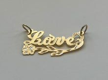 Load image into Gallery viewer, 14k Solid Yellow Gold Personalized Custom Handmade Cursive Name Pendant Charm with Flower Underline
