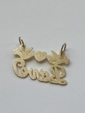 Load image into Gallery viewer, 10k Solid Yellow Gold Personalized Custom Handmade Cursive Name Pendant Charm with Beautiful Doves and Heart
