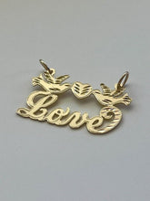 Load image into Gallery viewer, 10k Solid Yellow Gold Personalized Custom Handmade Cursive Name Pendant Charm with Beautiful Doves and Heart
