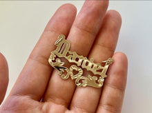 Load image into Gallery viewer, 14k Solid Yellow Gold Personalized Custom Handmade Olden Text Name Pendant Charm with Heart
