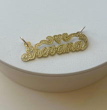 Load image into Gallery viewer, 14k Solid Yellow Gold Personalized Custom Handmade Cursive Dotted Name Pendant Charm with Heart

