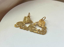 Load image into Gallery viewer, 10k Solid Yellow Gold Personalized Custom Handmade Cursive Name Pendant Charm with Beautiful Flower and Butterflies, Gift for Her
